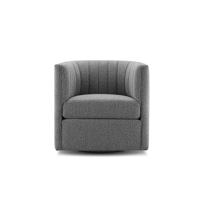 Upholstered Swivel Barrel Chair, Grey Polyester Blend