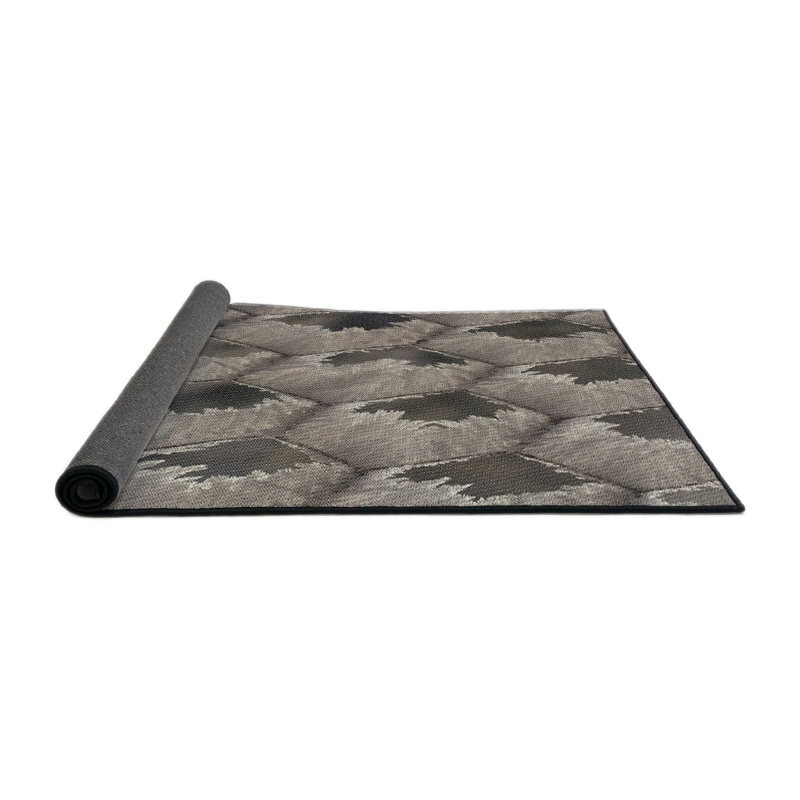 Tissé à la machine en laine et polyester gris/noir Tapis décoratif, Rond 5 pi