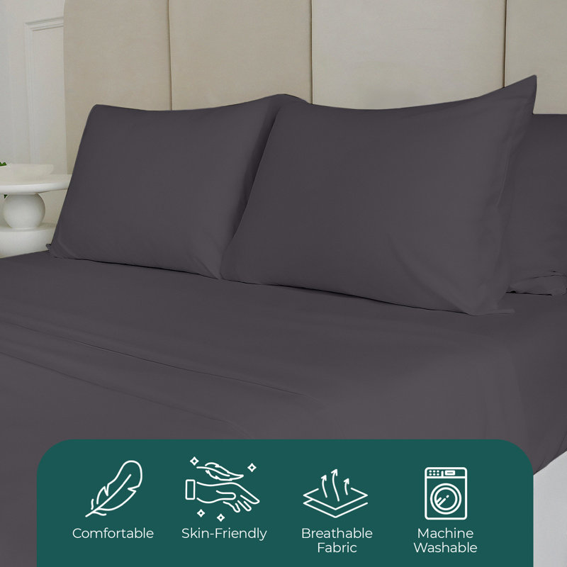 Ensemble de draps en microfibre Beddora - 1 drap plat, 1 drap-housse et 2 taies d'oreiller - Literie infroissable, légère et respirante pour toutes les saisons
