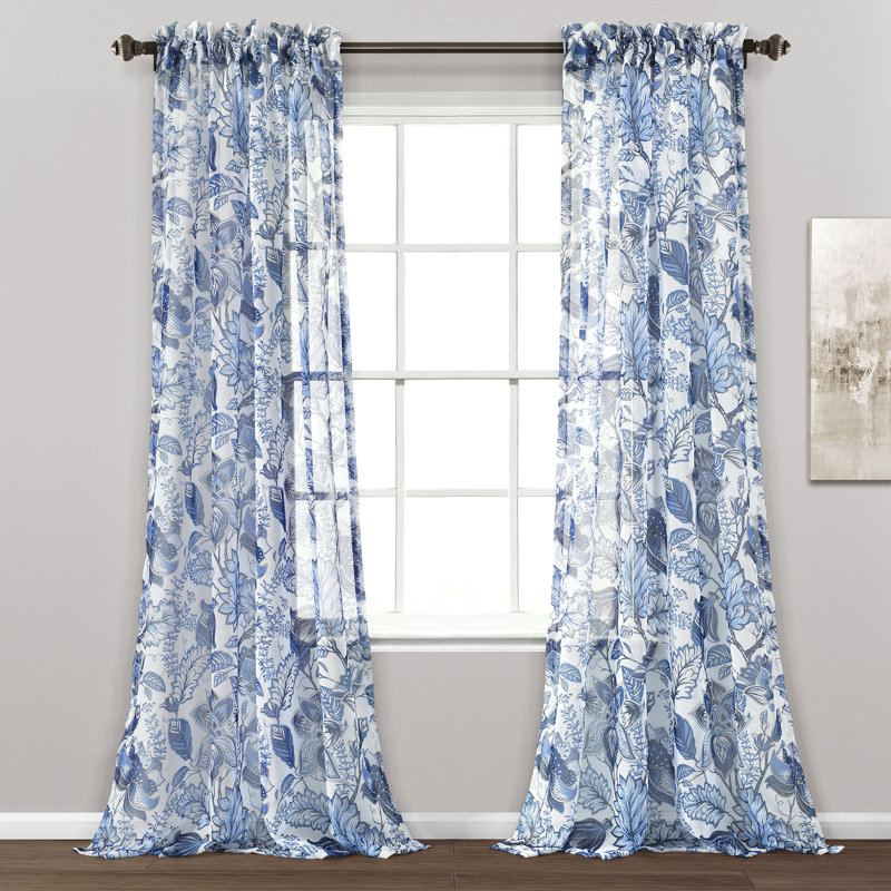 Lush Decor Cynthia Jacobean Floral Sheer Curtain Panels Pair Drapes (Set of 2)