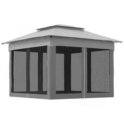 Outsunny 11' X 11' Pop Up Canopy, Outdoor Patio Gazebo Shelter With Removable Zipper Netting, Instant Event Tent W/ 114 Square Feet Of Shade And Carry Bag For Backyard, Garden, Light Gray