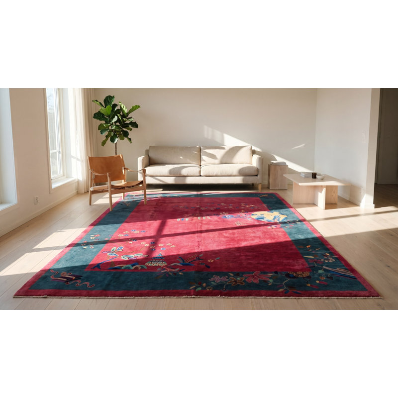 Tapis rectangulaire mauve en laine antique des années 1920