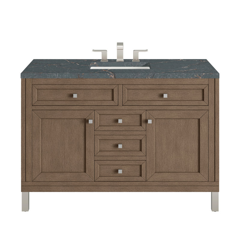 Chicago 48'' W Single Vanity, Walnut Whisper, Parisien Bleu, 8" Widespread