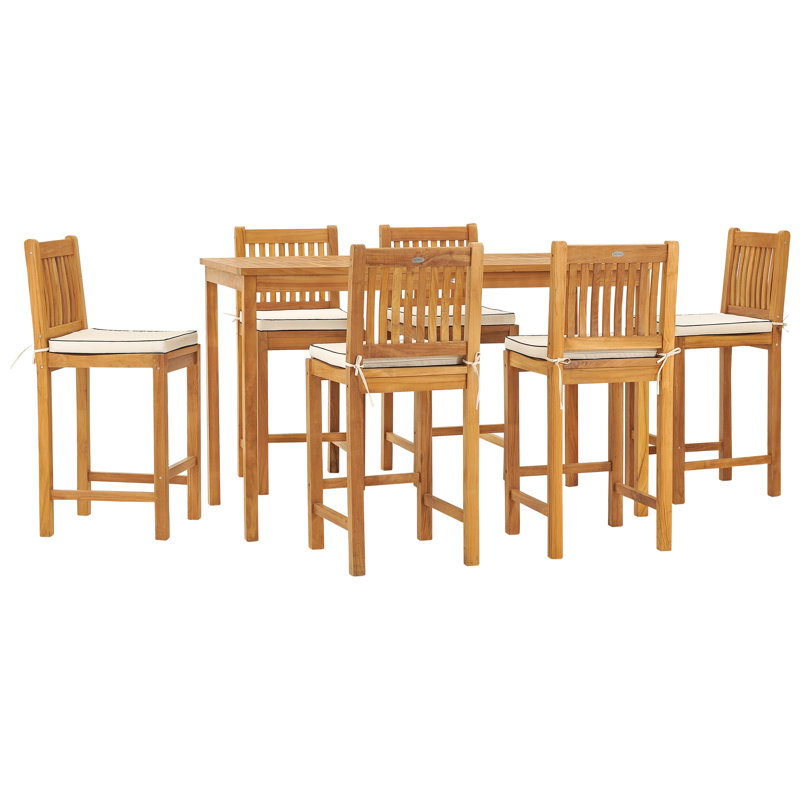 6 - Person Teak Wood Patio Dining Set with Rectangular Table , Cushions Included
