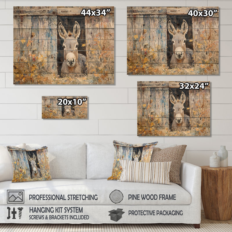 Âne, portrait floral à la grange - art mural en bois d'âne - sur bois de pin naturel, H 10 po x l 20 po