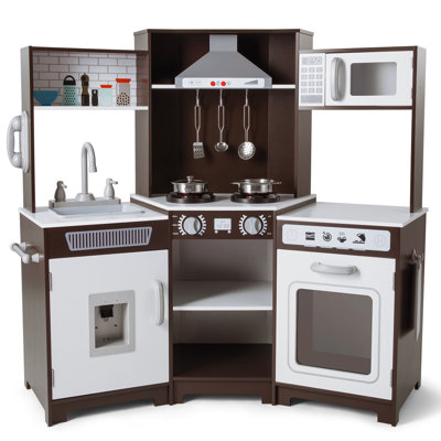 JOYLDIAS Corner Wooden Pretend Kids Play Kitchen, Toddler Kitchen Toys Playset