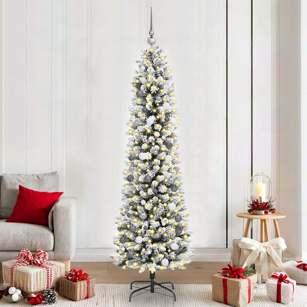 Vidaxl (White, 210 Cm) Artificial Slim Christmas Tree With Flocked Snow Xmas Tree Pvc And Pe - Image 3