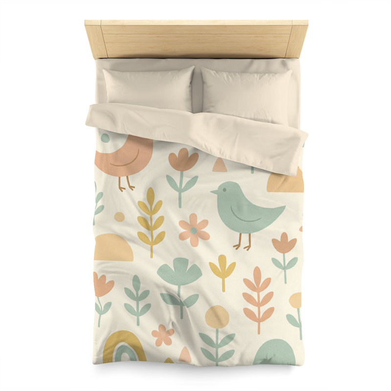 Microfiber Duvet Cover Boho Style, Design 25, Twin Duvet Cover, Yellow/Green/Beige/Cream