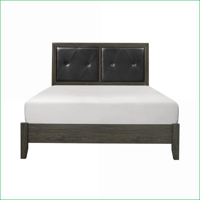 Structure de lit double en bois d'ingénierie gris foncé avec tête de lit capitonnée en similicuir pour la chambre à coucher