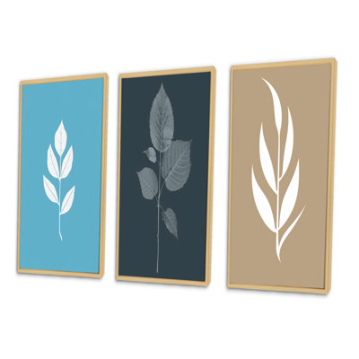 «Minimal Botanicals Single Leaf On Beige», 3 pièces
