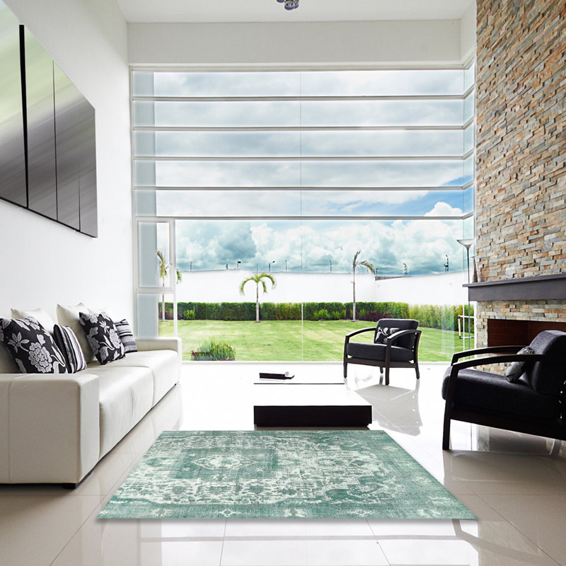 Tapis oriental vert / ivoire, Carré 6 pi