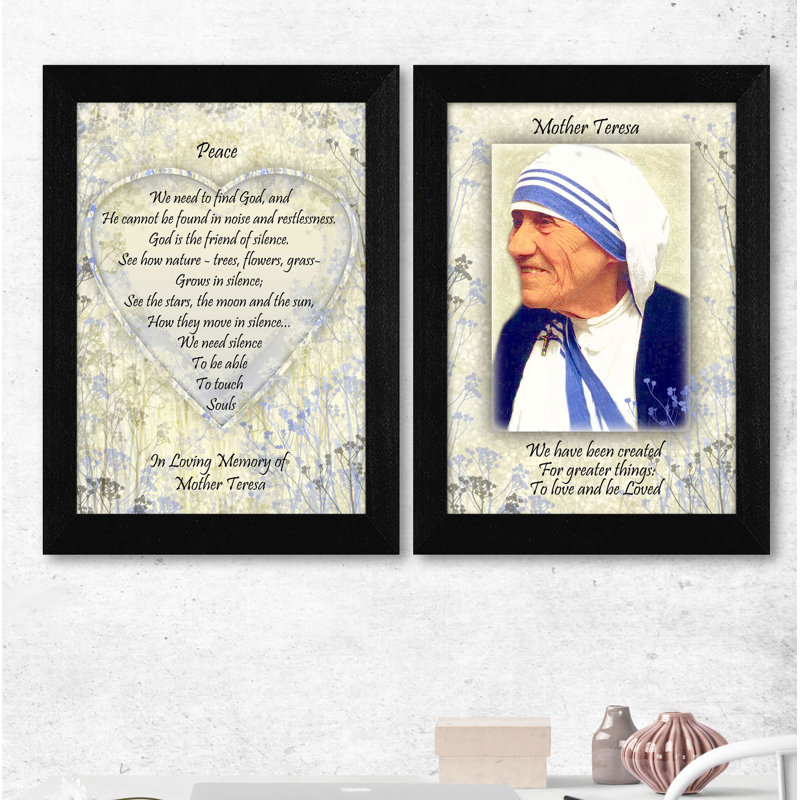Peace - Mother Teresa Quotes 2-Piece Vignette Framed Wall Art for Living Room, Home Wall Decor