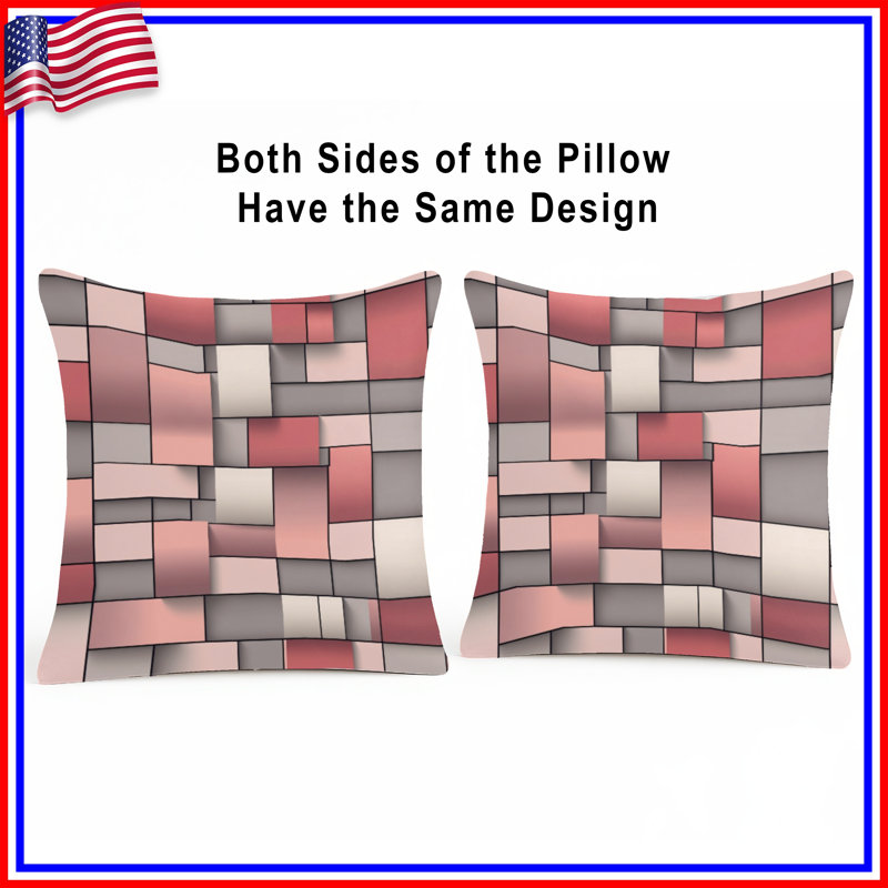 Pink Gray Rectangular Blocks Double Sided Throw Pillows, 26 x 26 inches