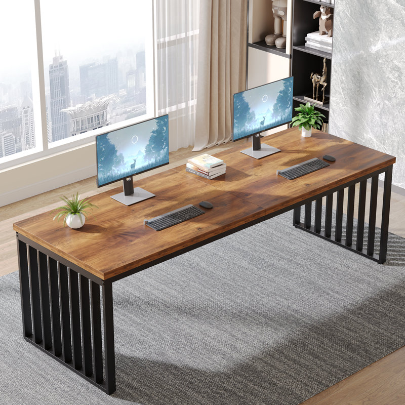 78.74" Extra Long Computer Desk 2 Person Desk (Chairs not included), Brown/Black