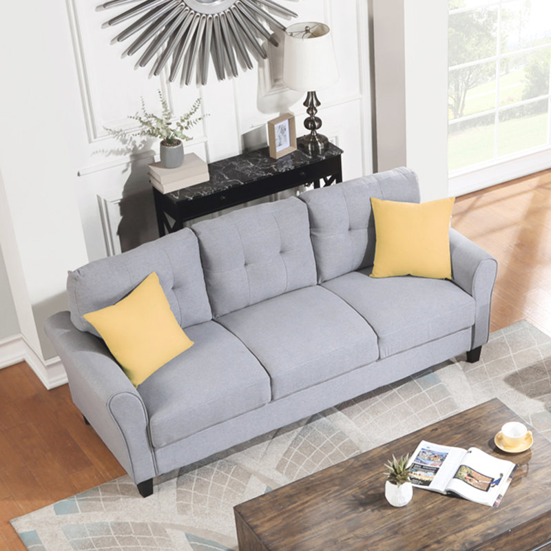 Revêtement en lin 3 fois, gris-bleu, angle de vision confortable, tissu gris-bleu, assise, cadre