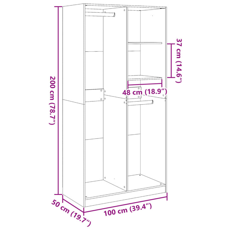 Ruri Manufactured Wood Wardrobe, White, 100 x 50 x 200 cm