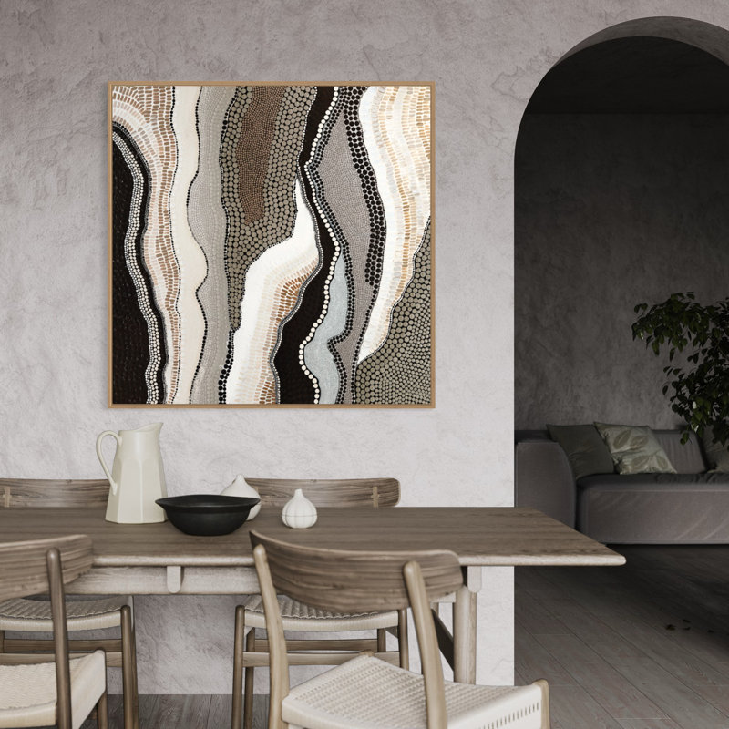 Warlangem by Kamilya Lowana White - Print, 108.5cm H x 108.5cm W x 8cm D, Tan Floater Framed