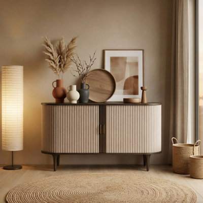Willam 55" Dark Stained Oak Sideboard with Fabric Tambour Doors