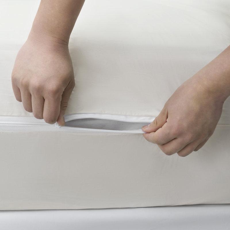  Protège-matelas à fermeture éclair en coton biologique, bloque les acariens, le pollen et les squames d'animaux, Grand, 12"