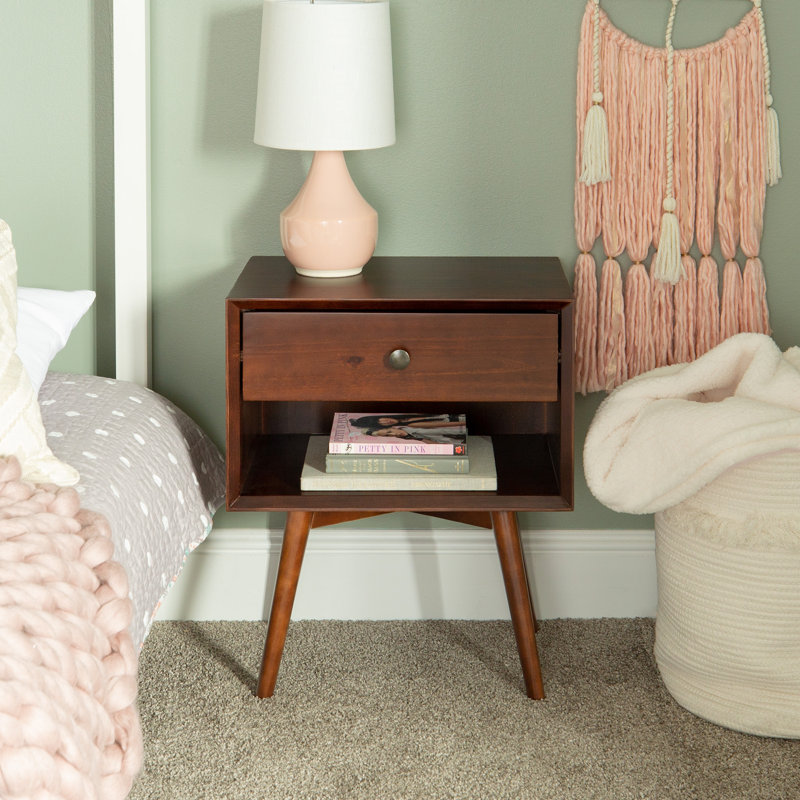 Solange 49.8cm W Bedside Table, Walnut, Walnut