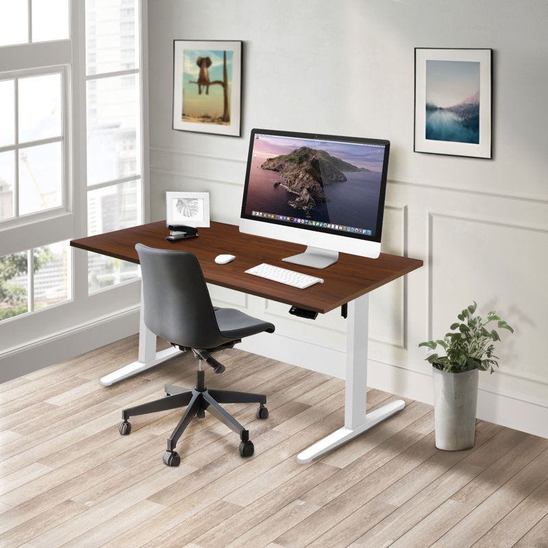 Hand Crank Standing Desk Frame with 48" Tabletop, White/Black, 50" H x 47.5" W x 29.5" D