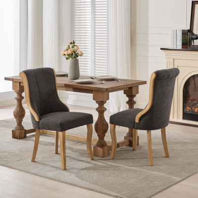 Style Mid-Century avec garniture en bois courbé et pieds sculptés, confort rembourré pour la salle à manger / salon, sièges d'appoint avec tissu moelleux et bois robuste, ensemble de 2