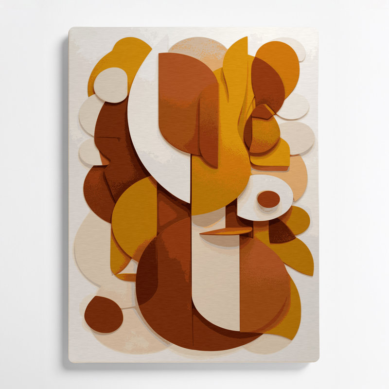 Abstrait formes 91, art mural en métal beige, H 8 po x l 10 po