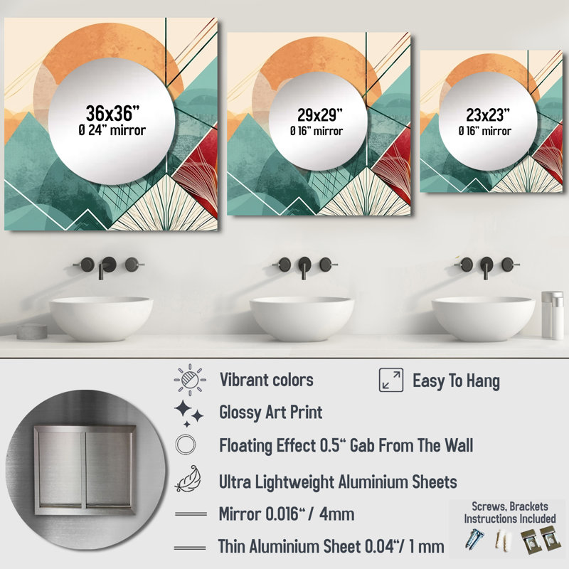 Quantel - Miroir géométrique carré, art mural pour salle de bain, 23 po x 23 po