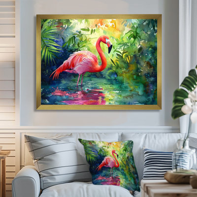 Flamingo In The Lagoon II - flamingo Wall Art