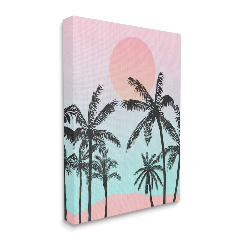 Tropical Sunset Beach Palm Trees Silhouette Canvas Wall Art