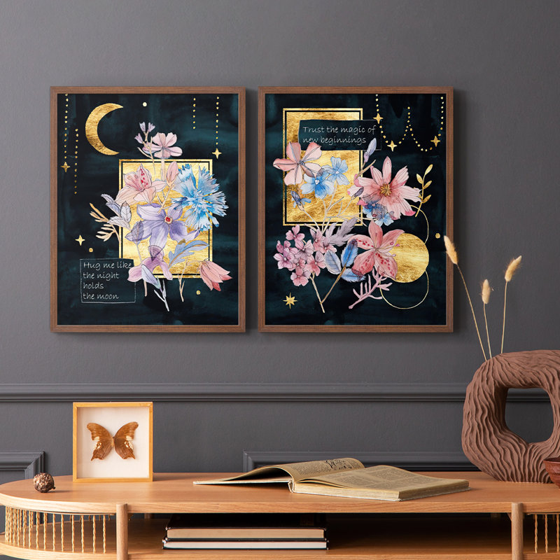 Fleurs de lune III - reproduction encadrée de qualité supérieure - prête à être accrochée - aucun clou requis - aucun clou requis