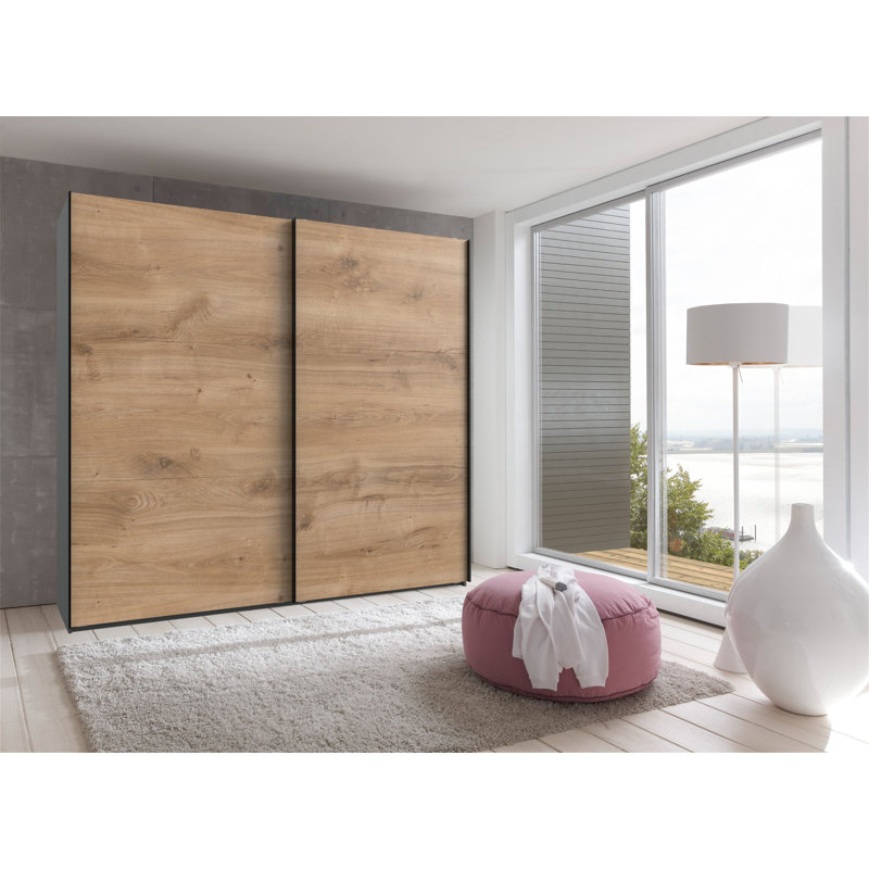 Guardino 2 Door Wardrobe, 236cm H x 200cm W x 65cm D, Graphite/Plank Oak
