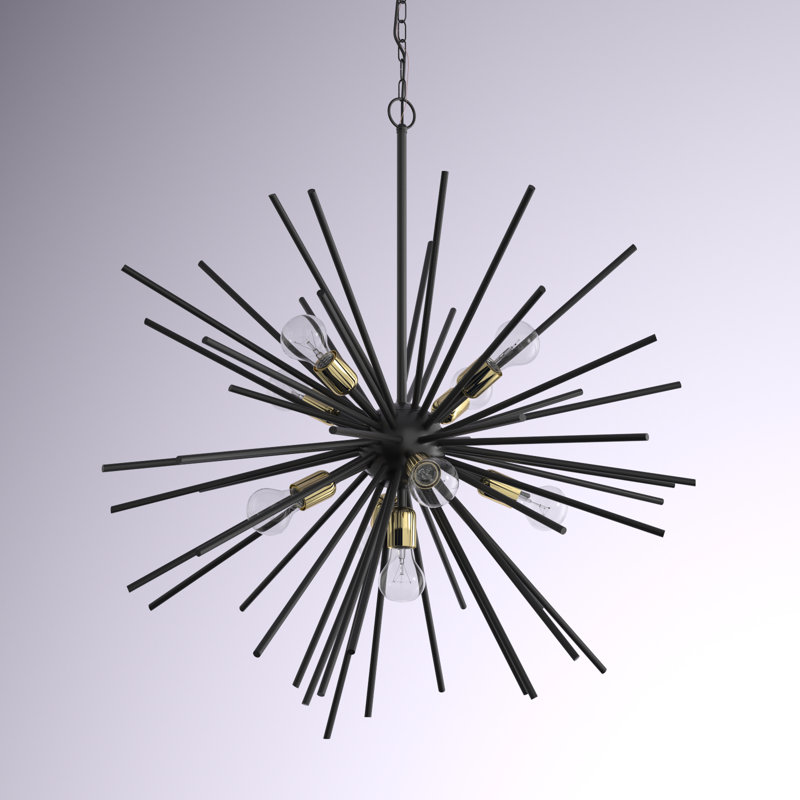 Javin 9 - Light Dimmable Sputnik Sphere Chandelier, Shiny Black/Polished Brass