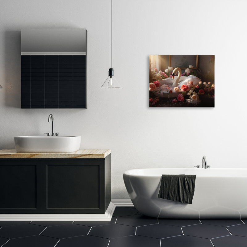 "Swan And Bathroom Roses" par Lazar Studio sur toile, H 24 po x l 30 po