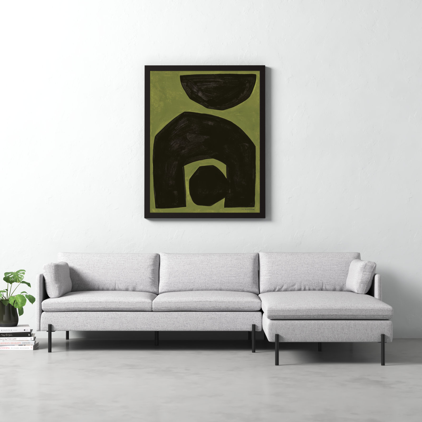 Lyndsey "Module on Green 2" Painting, 50" H x 40" W x 1.25" D, Black