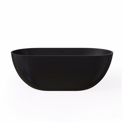 59 Inch Solid Surface Soaking Bathtub - Deep Soak Freestanding Tub