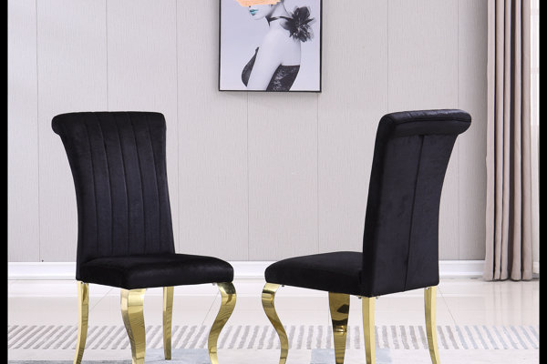 Chaises de salle à manger rembourrées Modern, Noir, Or