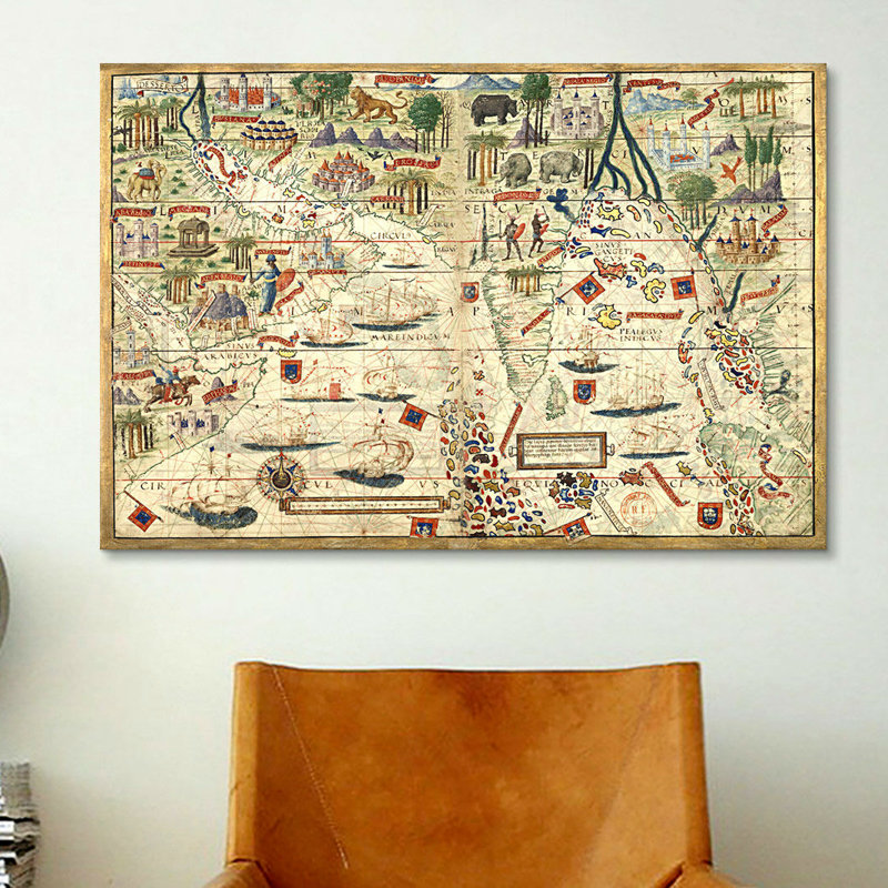 Cartes antiques - Impression sur toile, H 12 po x l 18 po x P 0,75 po