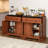 Sideboard Buffet Cabinet With Storage, Modern Coffee Bar Cabinet With Drawers, Cabinets, Shelves And Mug Hooks, Fluted-Door Storage Cabinet For Kitchen, Dinning Room, Living Room, Walnut-1981940665