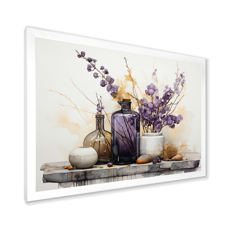 Mauve, beige, minimalisme, équilibre et contraste - reproductions d'art abstrait de natures mortes, Cadre simple blanc
