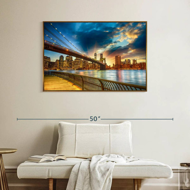 Spectaculaire coucher de soleil à Manhattan, Cadre flottant doré, 40 po x 27 po
