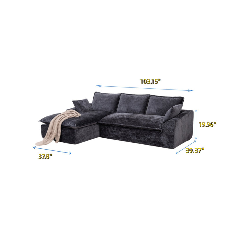 Canapé modulaire moderne sans os de 103 pouces, Chenille noir