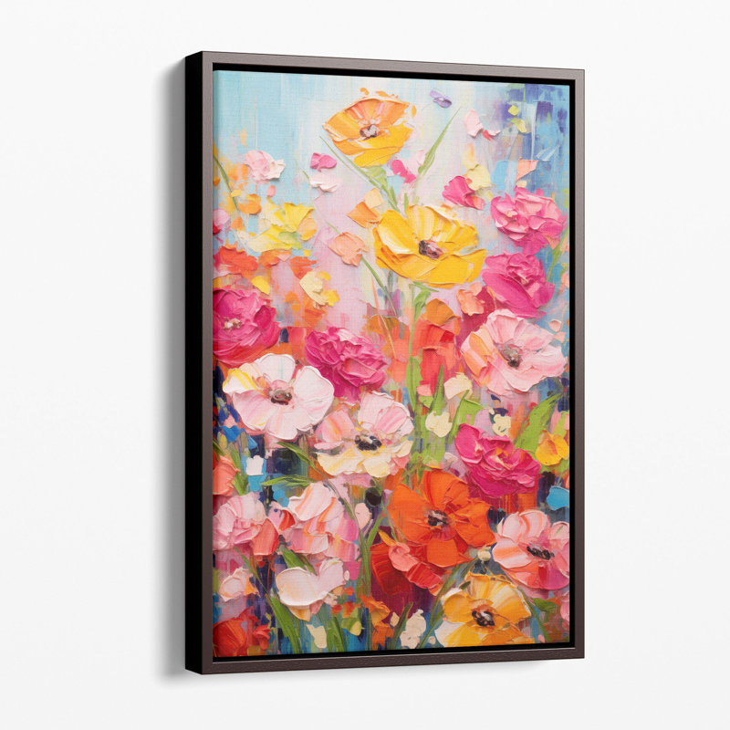 Impression vibrante empâtement de fleurs, Toile tendue, H 60 po x l 40 po x P 1,25 po