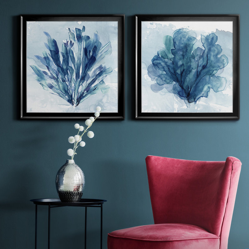 Alexio Coastal Coral I - 2 pièces, peinture sur toile encadrée, H 17,5 po x l 35 po x P 1,5 po, Cadre noir