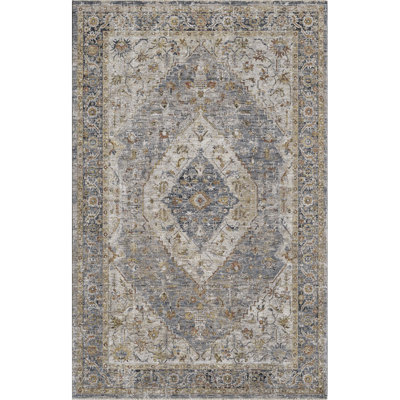 Tapis oriental en polyester tissé à la machine, Rectangle 6 pi 6 po x 9 pi 6 po, Bleu