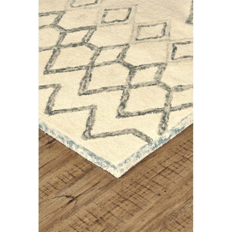 Tapis gris anthracite / beige / bleu touffeté à la main Lasell, Rectangle 8 pi x 10 pi