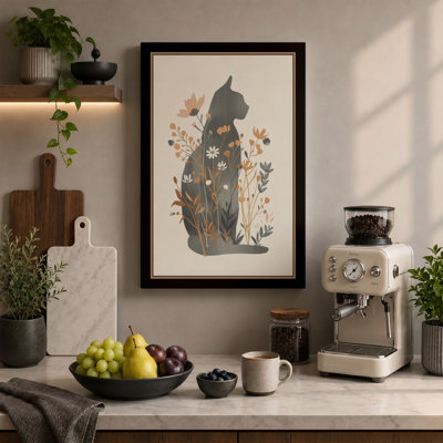 Cat in Bloom Boho 1 Piece Wrapped Canvas Wall Art