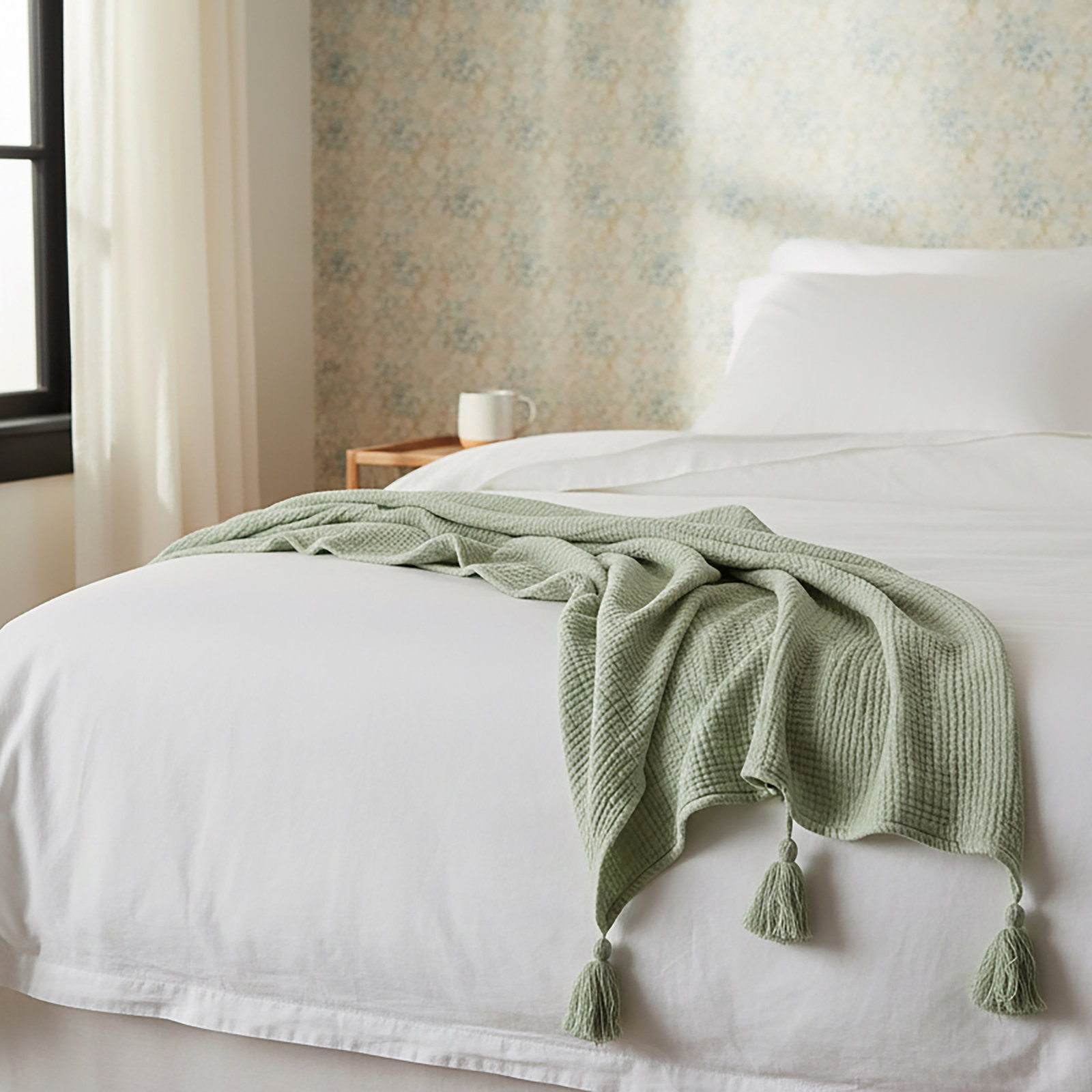 100% Cotton Throw, Sage Green