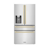 36" Autograph Edition 21.6 Cu. Ft 4-door French Door Refrigerator with Water and Ice Dispenser in Stainless Steel with Champagne Bronze Square Handles