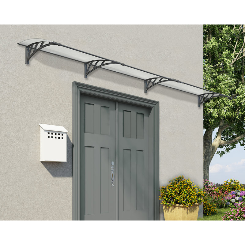 Palram - Canopia Neo 13' W x 3' D Polycarbonate Polymer Stationary Slope Door and Window Awning Gray/Diffused Clear
